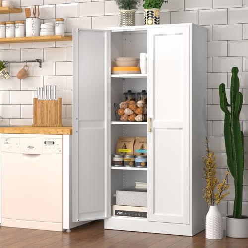 Pantry Cabinet, 71 Inch Tall Kitchen Storage Cabinet, Metal Pantry Cabinet with Doors and Adjustable Shelves, Black Food Cupboard
