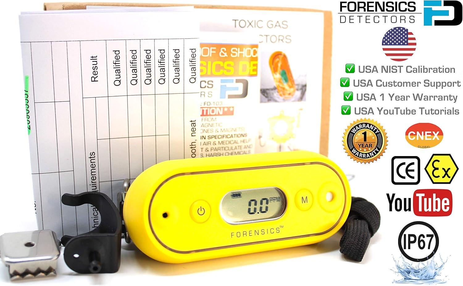 CO Meter by Forensics | Sensitive 0.1ppm Resolution | USA NIST Calibration | Scuba, Inspectors, Air Quality | 3 Year Sensor | 2 Year Battery |