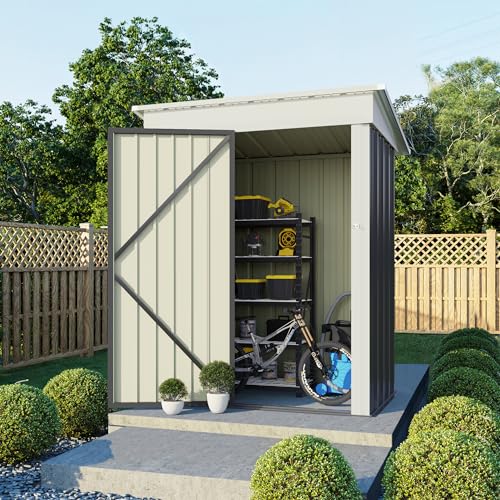Flamaker Storage Shed Waterproof Metal Garden Shed with Lockable Door Utility Tool Shed Outdoor Storage for Backyard, Patio and Lawn (5 x 3 FT)