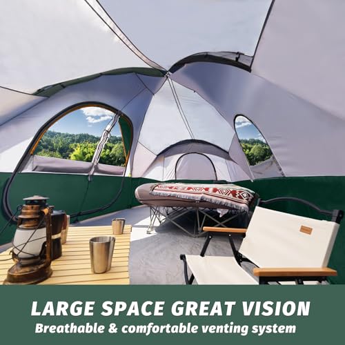 UNP Camping Tent 10-Person-Family Tents, Parties, Music Festival Tent, Big, Easy Up, 5 Large Mesh Windows, Double Layer, 2 Room, Waterproof