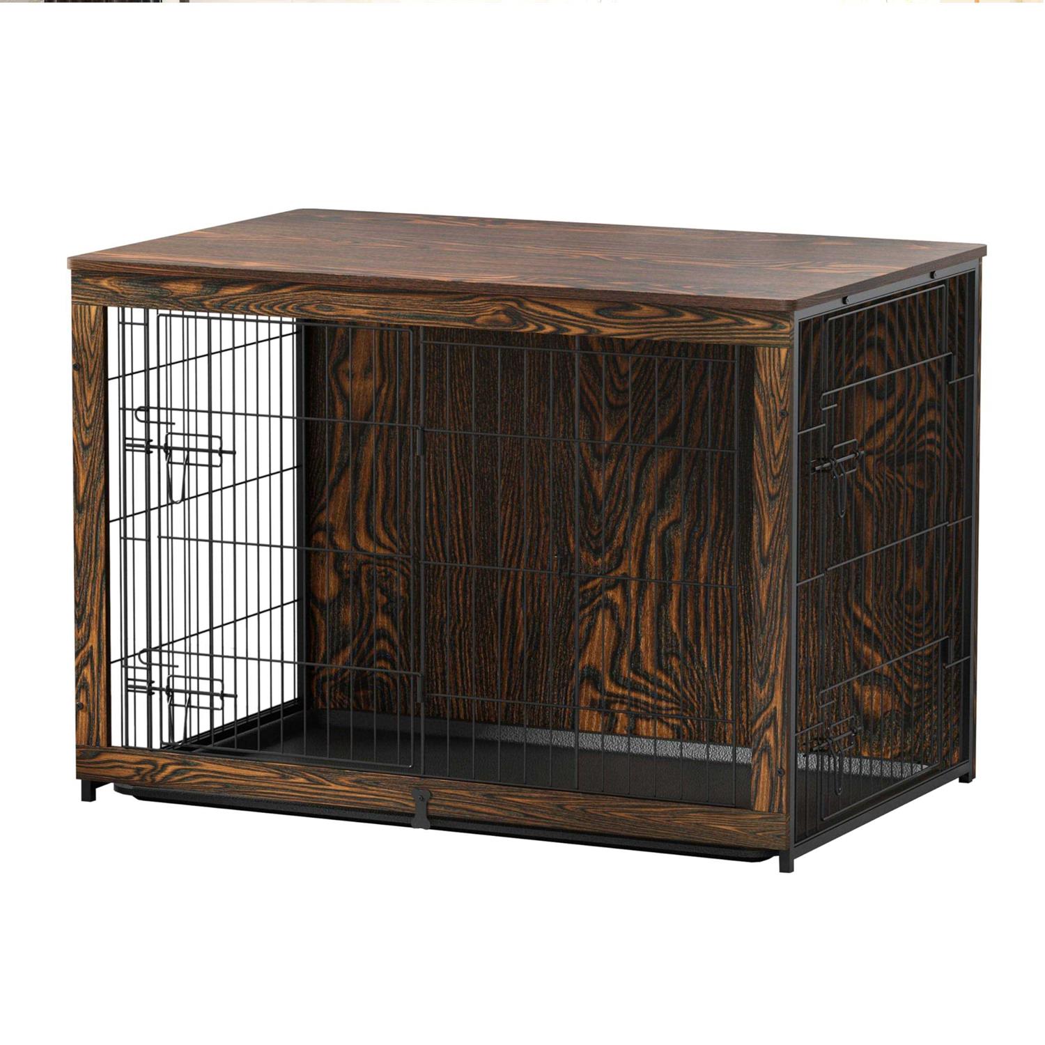 Megidok Wooden Dog Crate Furniture with Cushion Dog Crate End Table with Tray - Pet Supplies online store