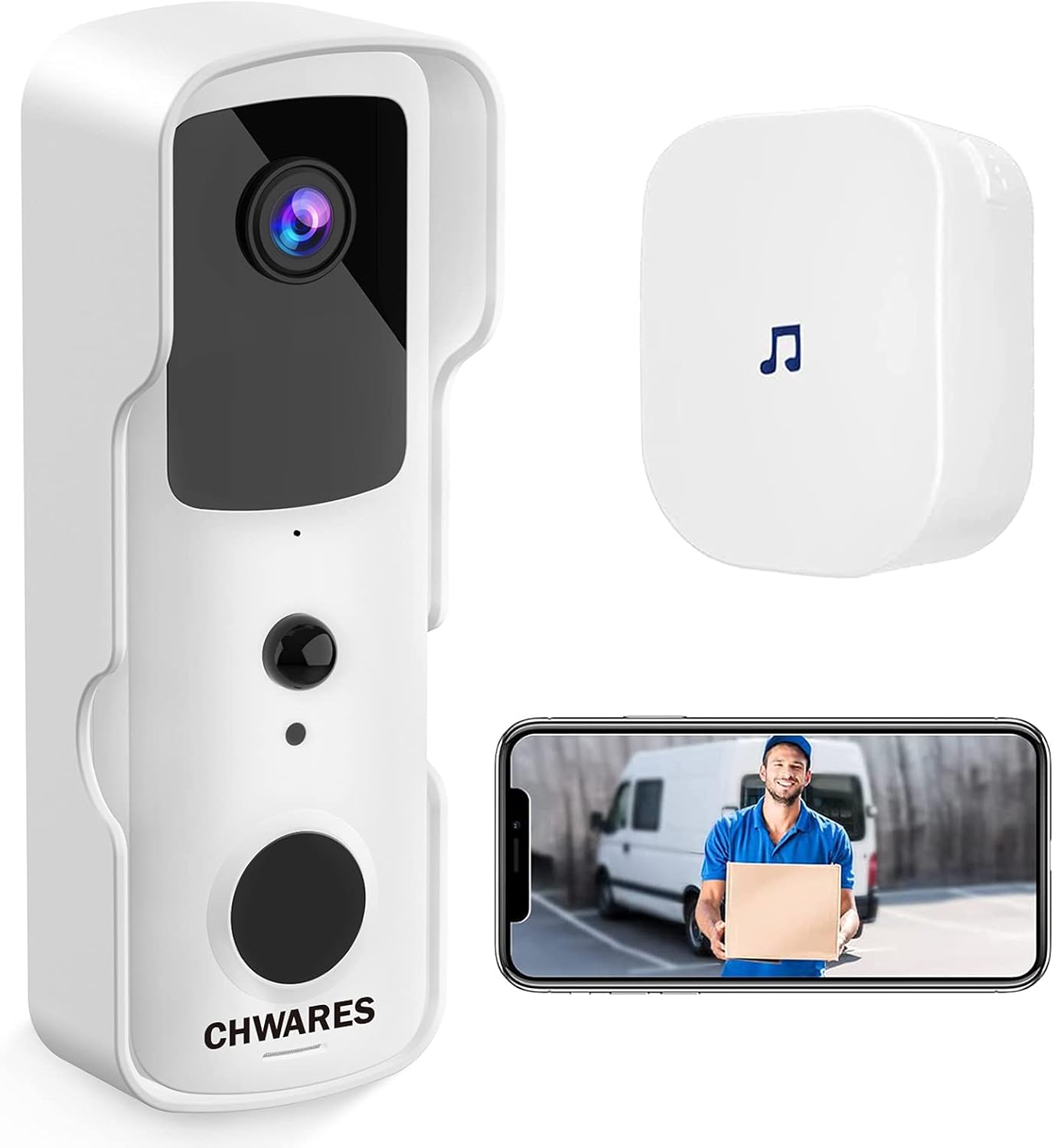 CHWARES Video Doorbell Camera Wireless WiFi with Chime for Home Security 1080P HD Night Vision Surveillance 2-Way Talk Motion Detection Easy