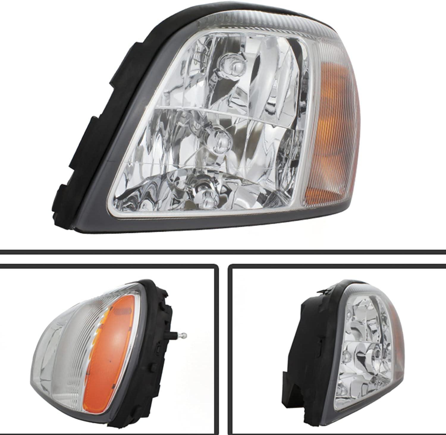 AKKON - Chrome [OE Style] Headlights Fits 2000-2005 Cadillac Deville 4Door Pair Driver + Passenger w/Amber Side Replacement