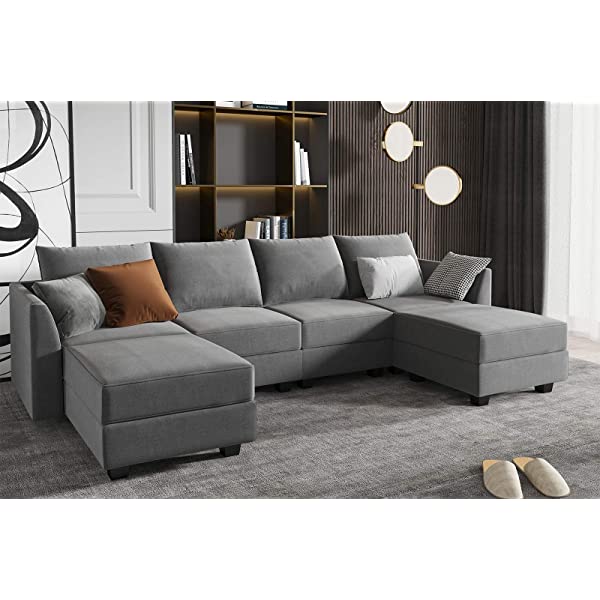 HONBAY Convertible Sectional Sofa U Shaped Couch with Reversible Chaise Modular Oversized Couch Sectional Sofa with Ottomans