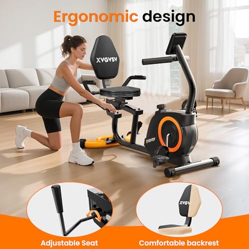 Recumbent Exercise Bike for Home Use, Quiet Recumbent Stationary Bikes for Adults & Seniors, 16-Level Resistance, Adjustable Seat, Supports 400LB