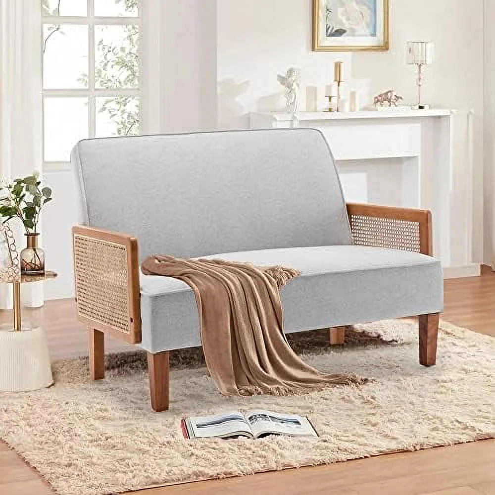 HJZBNONE Small Loveseat Sofa  Upholstered Small Sofa Couch Mini Love seat Sofas for Bedroom Living Room (Light Gray)