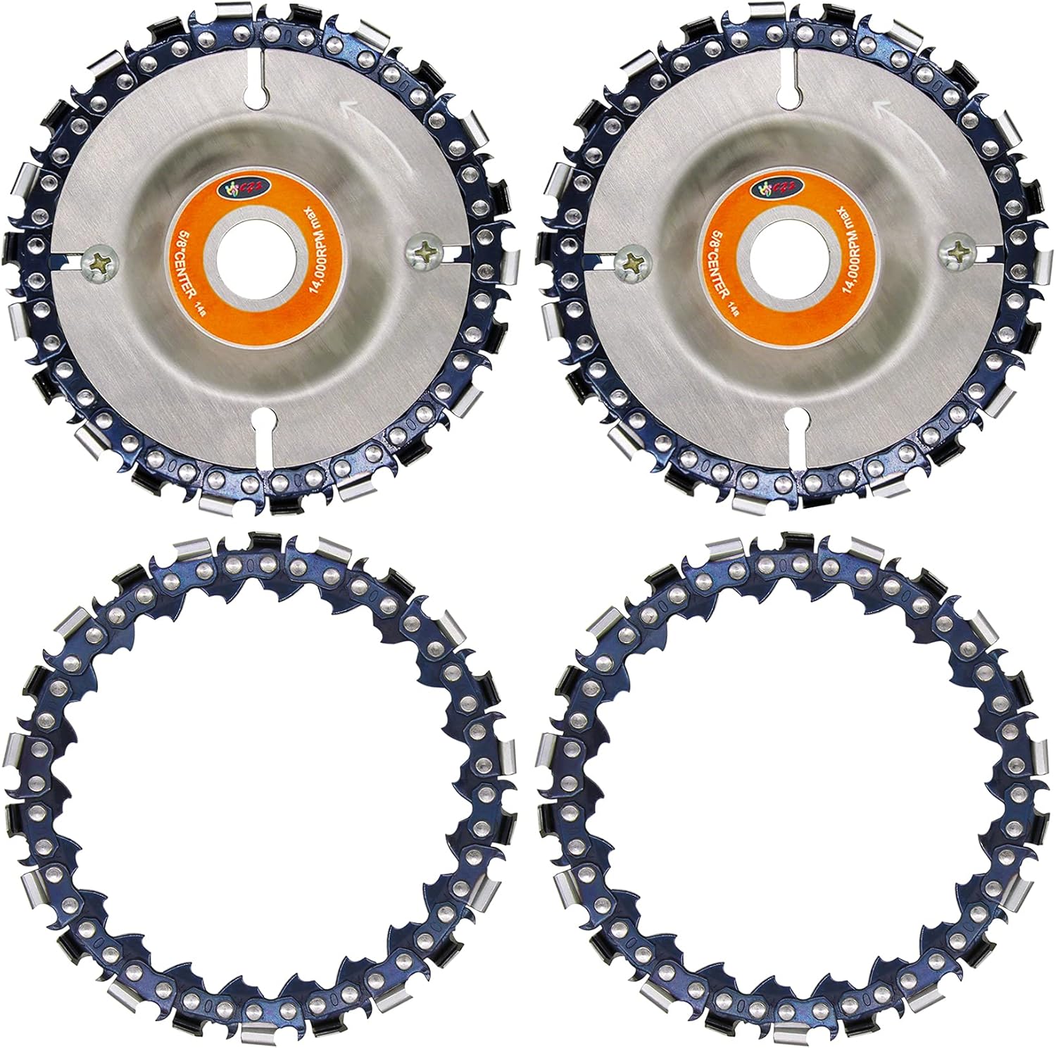 Wood Carving Disc,IRmm 4 Inch Angle Grinder Chain Disc Double Saw Teeth Anti-Kickback Woodcarving Saw Blade,22 Teeth, 5/8" Arbor (2 Pack)
