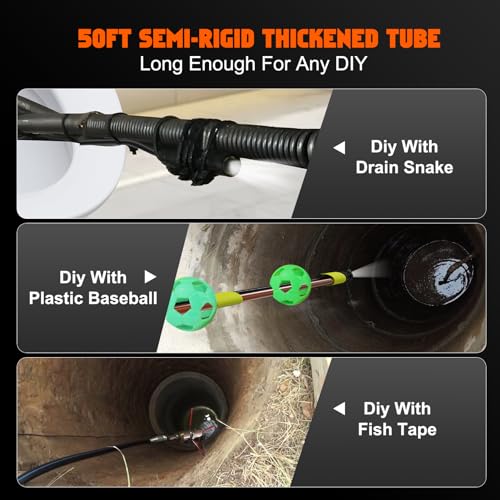 Triple Lens Sewer Camera with 50ft, 5" IPS Screen Borescope with Light, 1080P HD Endoscope IP67 Drain Pipe Snake Drain Camera