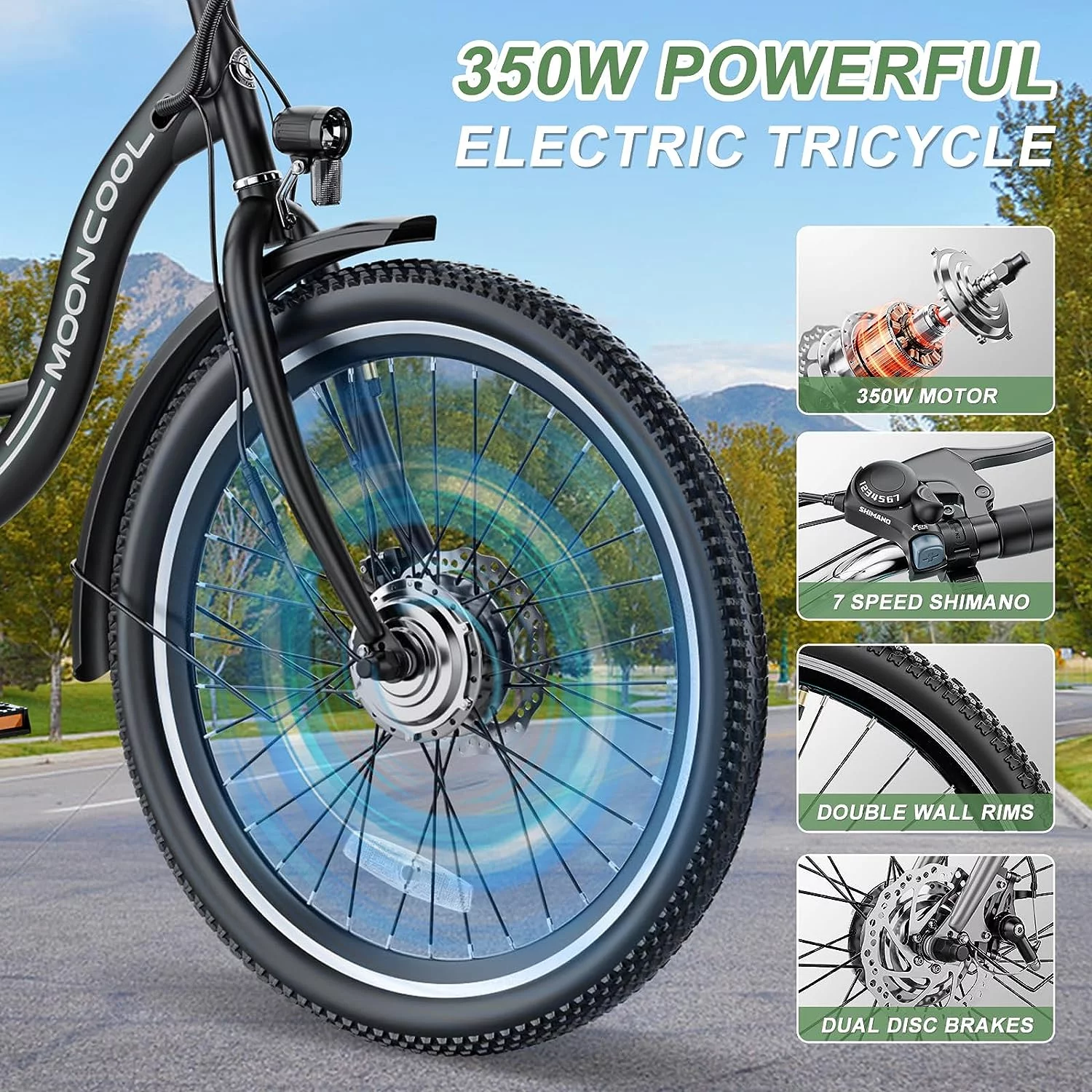 Mooncool 24 26 3 Wheel Electric Tricycle for Adults