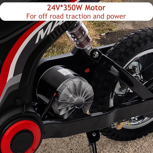 Electric Dirt Bike for Kids, 24V 350W Kids Electric Motorcycle, 3-Speed Modes & Up to 14.29 MPH, Metal Suspension Safe and Shock Proof