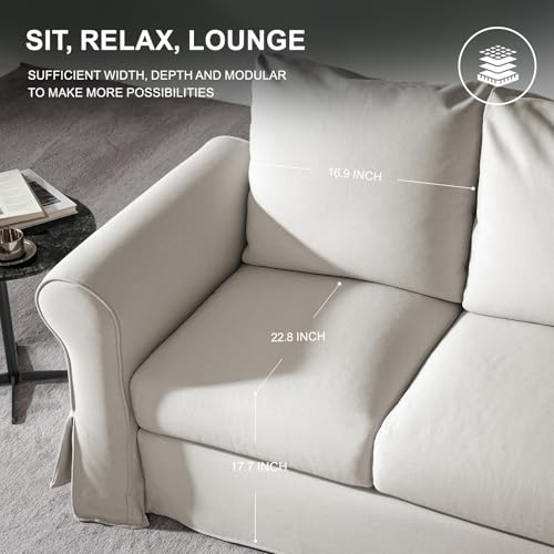 Classic 3 Seater Couches for Living Room, 89" White Slip Covered Sofa with Extra Deep Seat