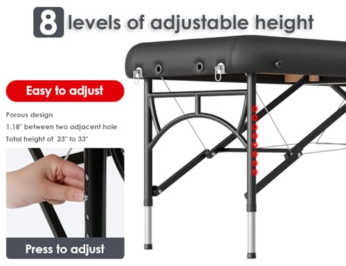 CLORIS 84" Professional Massage Table Portable 2 Folding Lightweight Facial Solon Spa Tattoo Bed Height Adjustable with Carrying Bag & Aluminium Leg