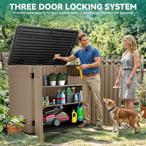 YITAHOME Outdoor Horizontal Storage Sheds w/o Shelf, Weather Resistant Resin Tool Shed, Multi-Opening Door for Storage of Bike, Trash Cans