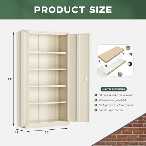 Greenvelly Metal Storage Cabinet, 72" Black Locking Metal Garage Storage Cabinet with Doors and 4 Adjustable Shelves