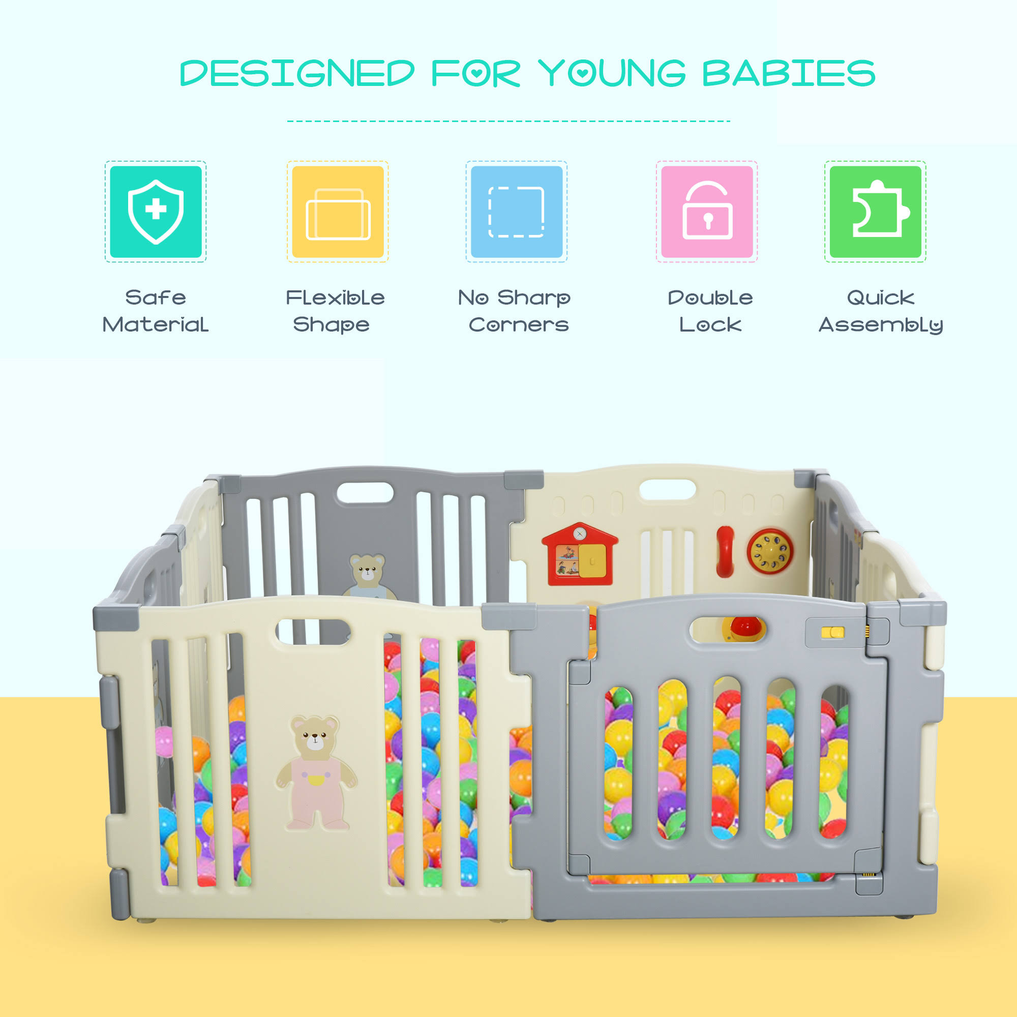 Qaba 8-Piece Children Baby Playpen Kids Activity Center Fence for