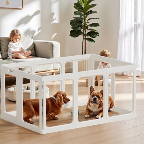 Clear Acrylic Dog Playpen - 11.6 sq.ft, 24" H 10 Planes Transparent Dog Fence Indoor, Sturdy Pet Pen for Puppy/Small Dog/Rabbit/Cat/Pig
