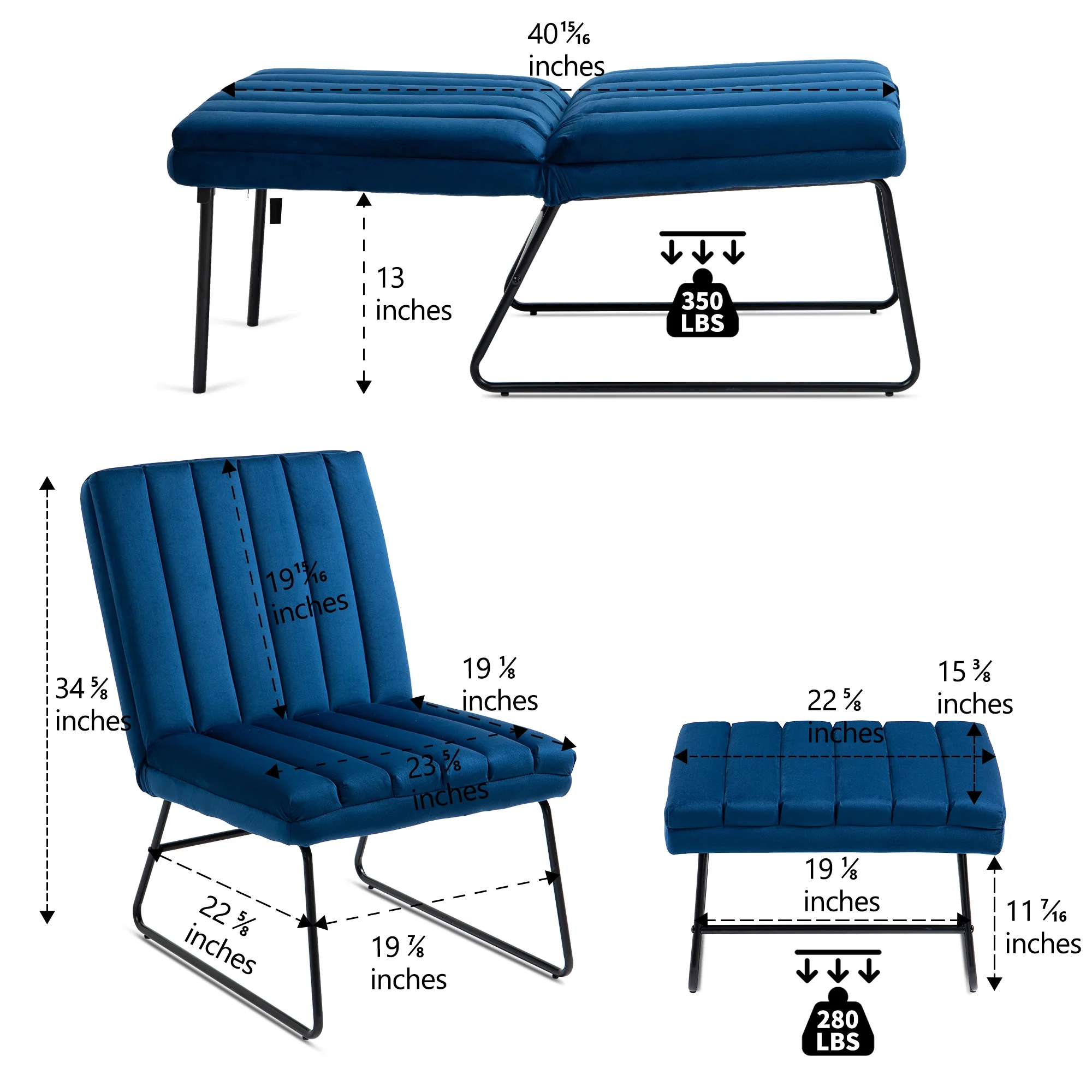 CoSoTower Dark Blue Modern Lazy Lounge Chair, Contemporary Single Leisure Upholstered Sofa Chair Set