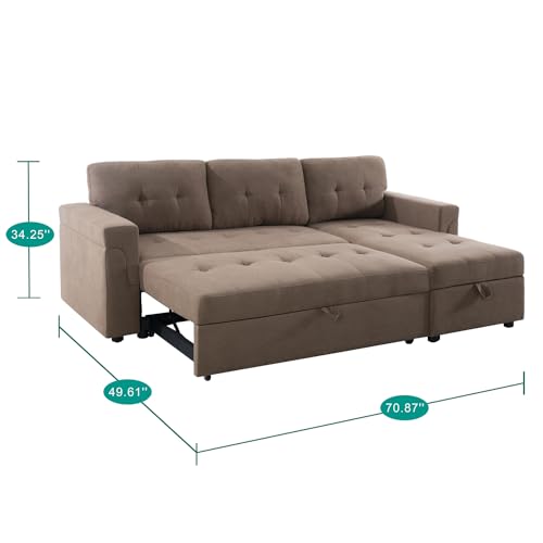 Naomi Home Reversible Sleeper Sectional Sofa Storage Chaise Velvet/Dark Gray