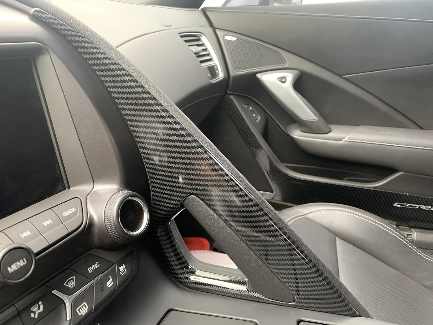 KoLeddy for C7 Corvette Carbon Fiber Central Control Armrest Cover Trim Accessories for 2014-2019 Chevrolet Corvette C7
