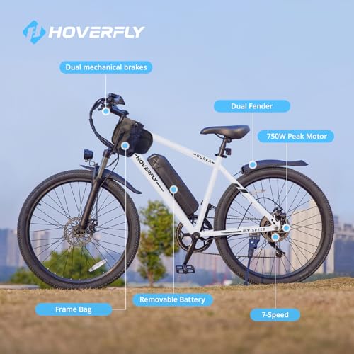 HOVERFLY OUREA 26" Electric Bike for Adults, 750W Peak Motor Mountain Ebike, 20MPH Up to 40 Miles, UL2849 Certified, 7-Speed, Removable Battery