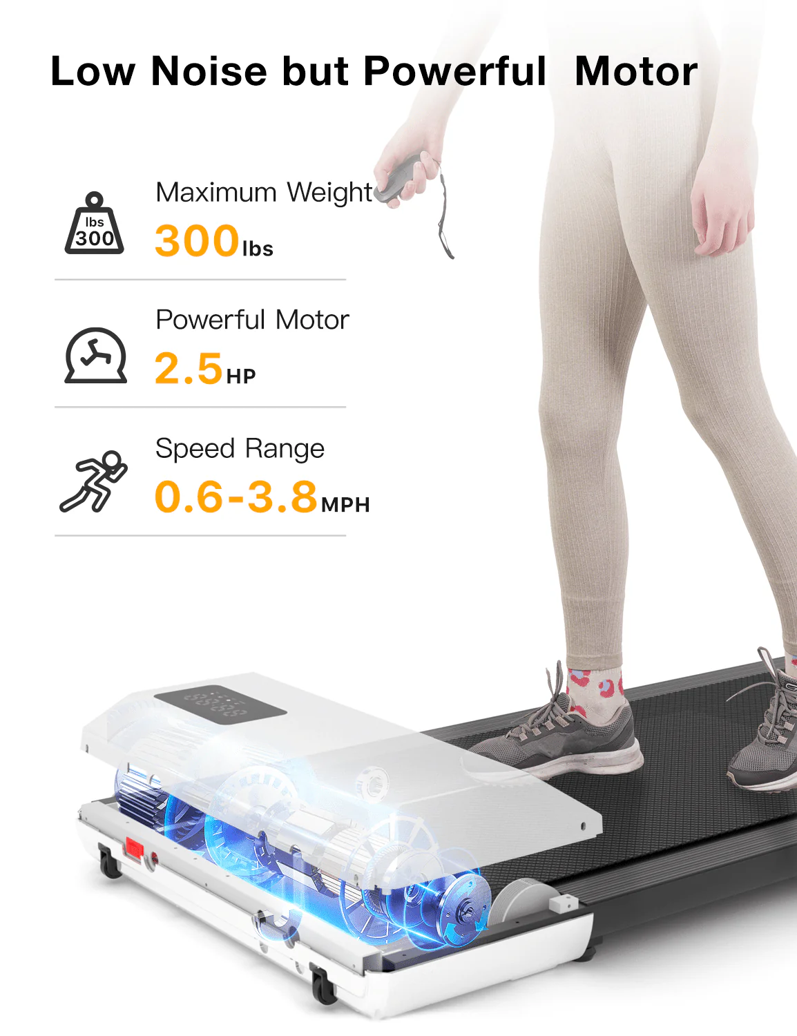 Superun 2.5Hp Walking Pad, 35.5*15.5 Walking Area 2 in 1 Under Desk Treadmill,300lb Walking Treadmill with Remote Control and LED Display, Quiet