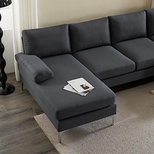 Karl home Convertible Sectional Sofa 110" U-Shape Sofa Couch 4-Seat Couch with Chaise ChenilleFabric Upholstered for Living Room, Apartment, Office