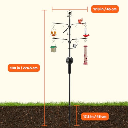 NETVUE by Birdfy Bird Feeder Pole with Effective Squirrel Baffle, 108 Inch Rust-Proof Pole Kit, 8 Adjustable Hooks for Outdoor Wild Bird Feeder, Bath