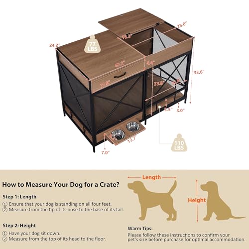 Aoowow Large Double Dog Crate Furniture 72.4" Indoor Dog Kennel with Sliding Barn Door and Divider