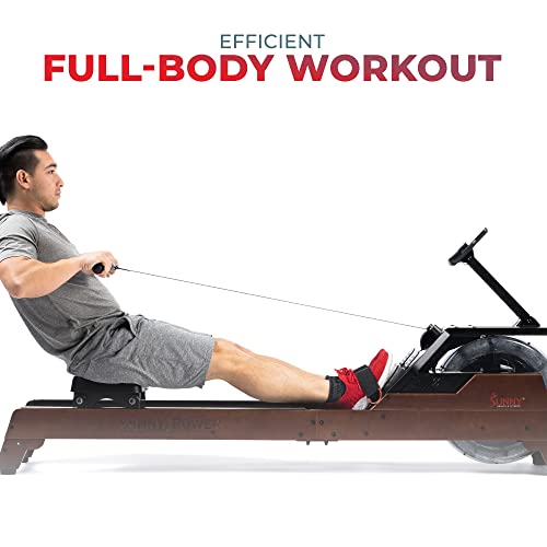 Sunny Health & Fitness Elite Water Rowing Machine with High Dynamic Resistance Vertical Tank
