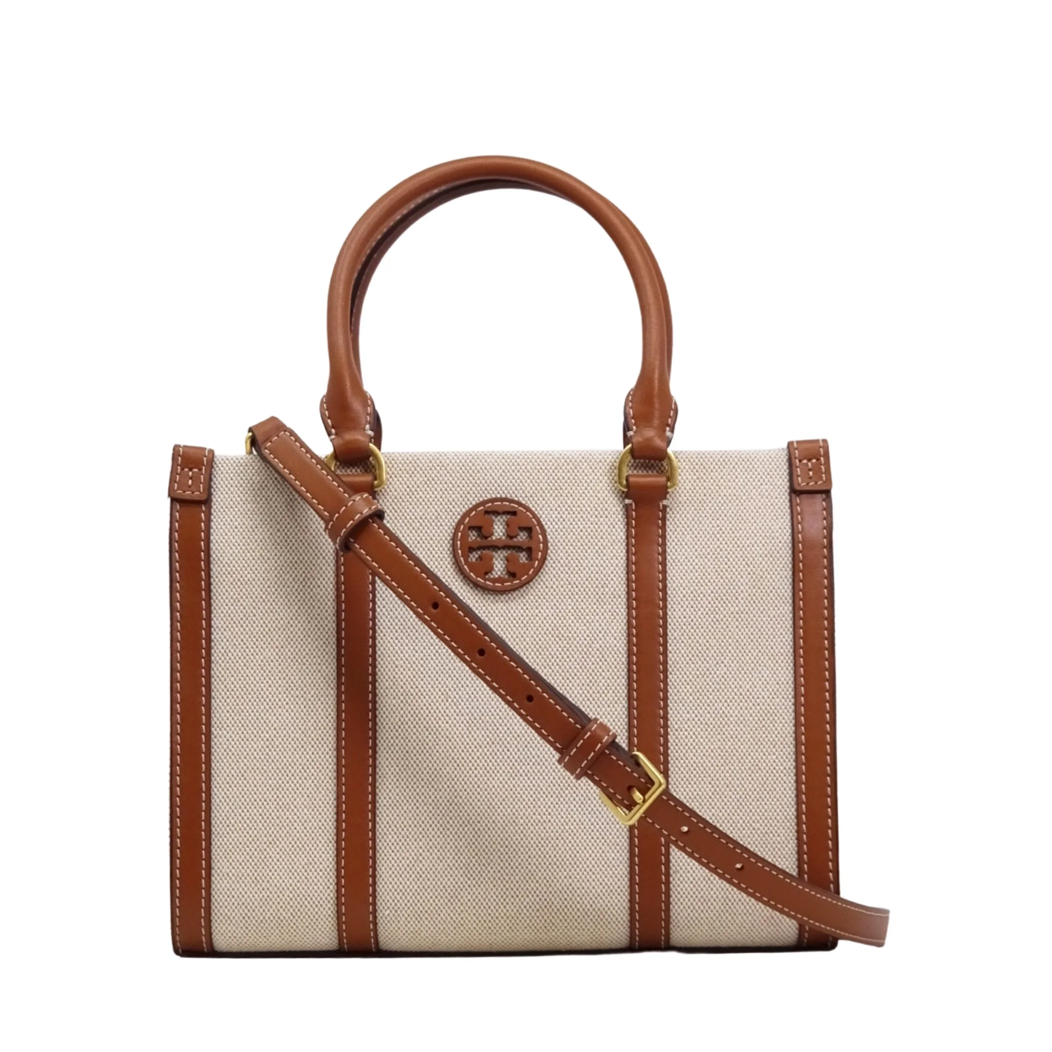 Tory Burch Women's Blake Small Canvas Tote (Natural / Classic Cuoio)
