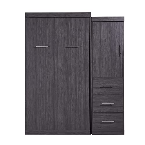 Full Size Murphy Bed with Drawers, Cabinets and USB Ports,Wood Murphy Bed Cabinet Bed Removable Shelves