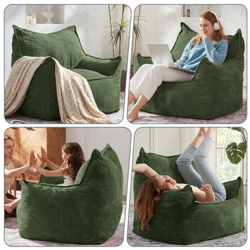 Giant Bean Bag Chair Sofa for Adults Teens, Comfy Corduroy Large Bean Bag Chairs with Armrests for Bedroom Living Room