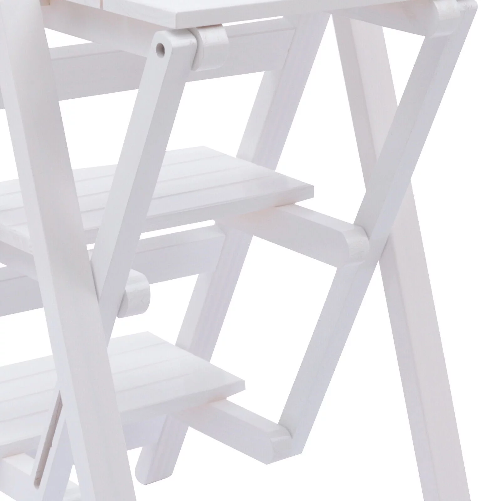 DENEST Folding Step Ladder 3-Layer Folding Wooden Step Stool Anti-Slip White 150kg