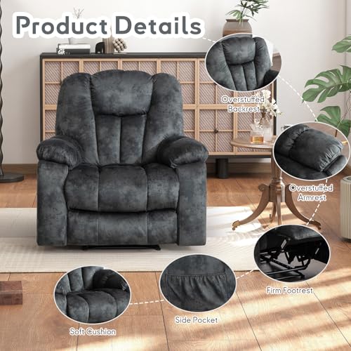 Phoenix Home Manual Recliner Chair for Adults with Massage and Heat, Overstuffed Fabric Reclining Chair