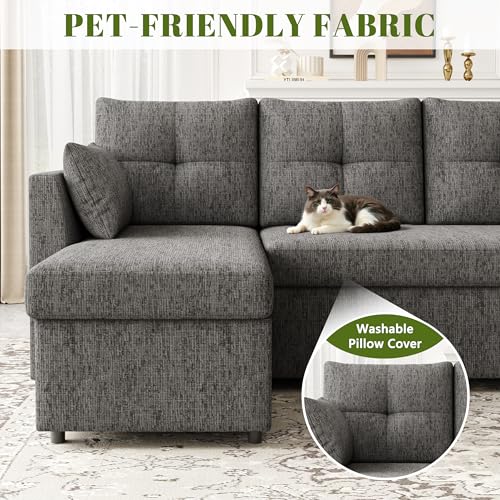 Oversized Sleeper Sofa Couch, 110 inch 2 in 1 Pullout Couch Bed with Double Storage Chaise