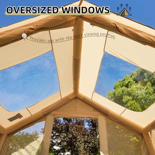 YOLENY Inflatable Tents for Camping, 4/6/8/10/12 Person Tent with TPU Skylight, Mesh Windows, Stove Jack & Pump, Easy Setup 4 Season Glamping Tent