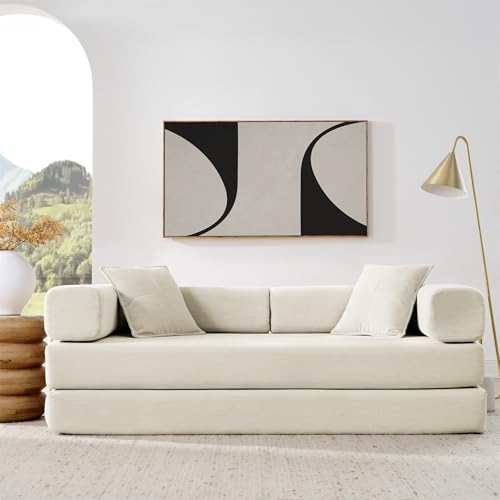4-in-1 Folding Convertible Sofa Bed, 78 Inch Boneless Couch with Fixed-Shape Frame, Corduroy Loveseat Sleeper with Pull Out Bed