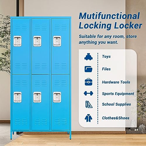 72" Metal Locker for Employees 3 Doors Blue Steel Storage Locker for Office, School, Gym - Metal Storage Cabinets for Home, Office, Gym, School
