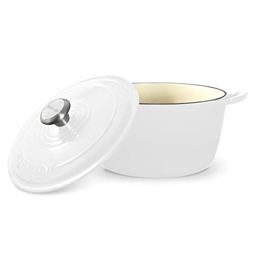 Signature Enameled Cast Iron Dutch Oven, Non-Stick Serving Pot with Tight Fitting Lid for Perfect Roasting, Baking, Sauteing