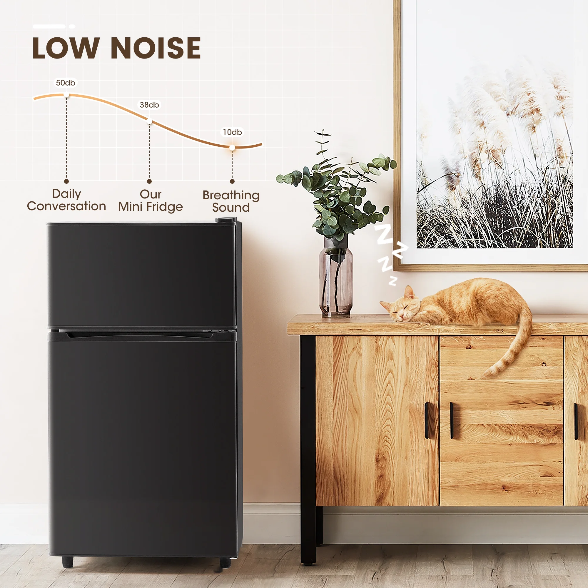 Manastin 3.5 Cu.Ft Mini Fridge with Freezer, Adjustable Thermostat, Low Noise, Removable Glass Shelves, 2 Door Small Refrigerator for Kitchen, Dorm