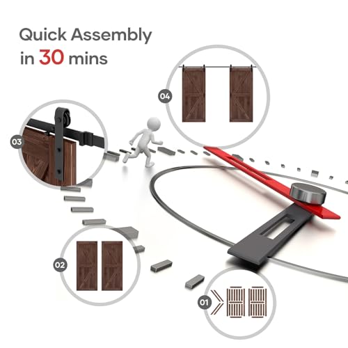 Double 36x80 inch Sliding Barn Wood Doors Slab with 6.6ft Hardware Kit and Handle