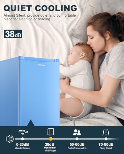 Upstreman 3.2 Cu.Ft Mini Fridge with Freezer, Single Door Mini Fridge, Dorm Fridge, Adjustable Thermostat, Mini Refrigerator for Bedroom, Office