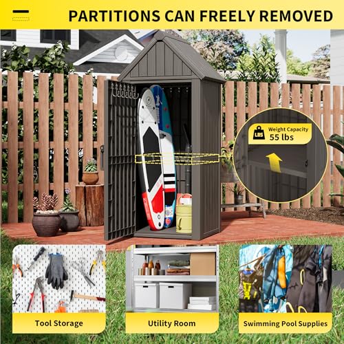 Outdoor Resin Storage Shed, Upgrade Durable Storage Cabinet with Removable Shelves and Lock Ring, Reinforced Floor
