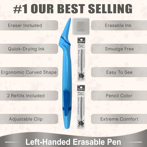 Lefty’s Left Handed Erasable Pen No Smear - Smudge Free Soft Grip - Effortless Writing Comfort - Quick-Dry Pens for Back to School