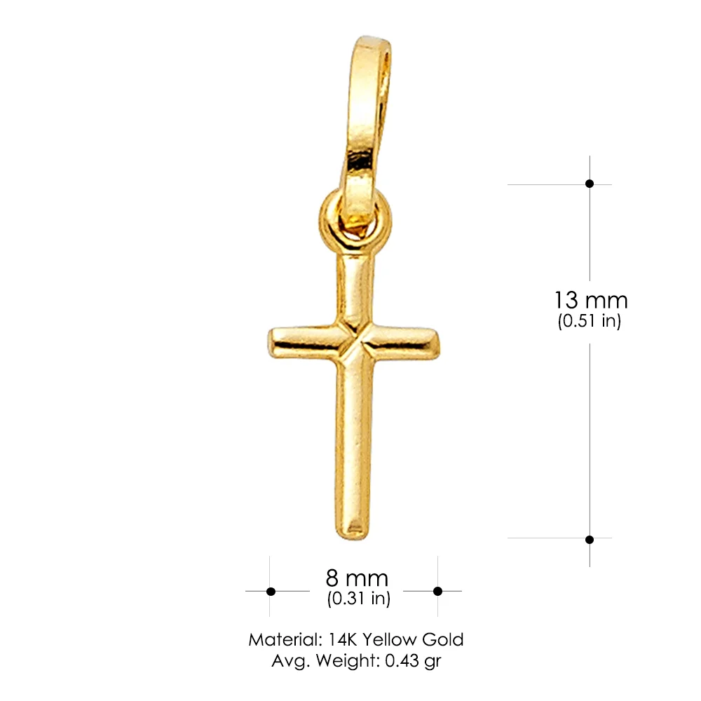Ioka-14K Yellow Gold Plain Cross Religious Charm Pendant For Necklace or Chain