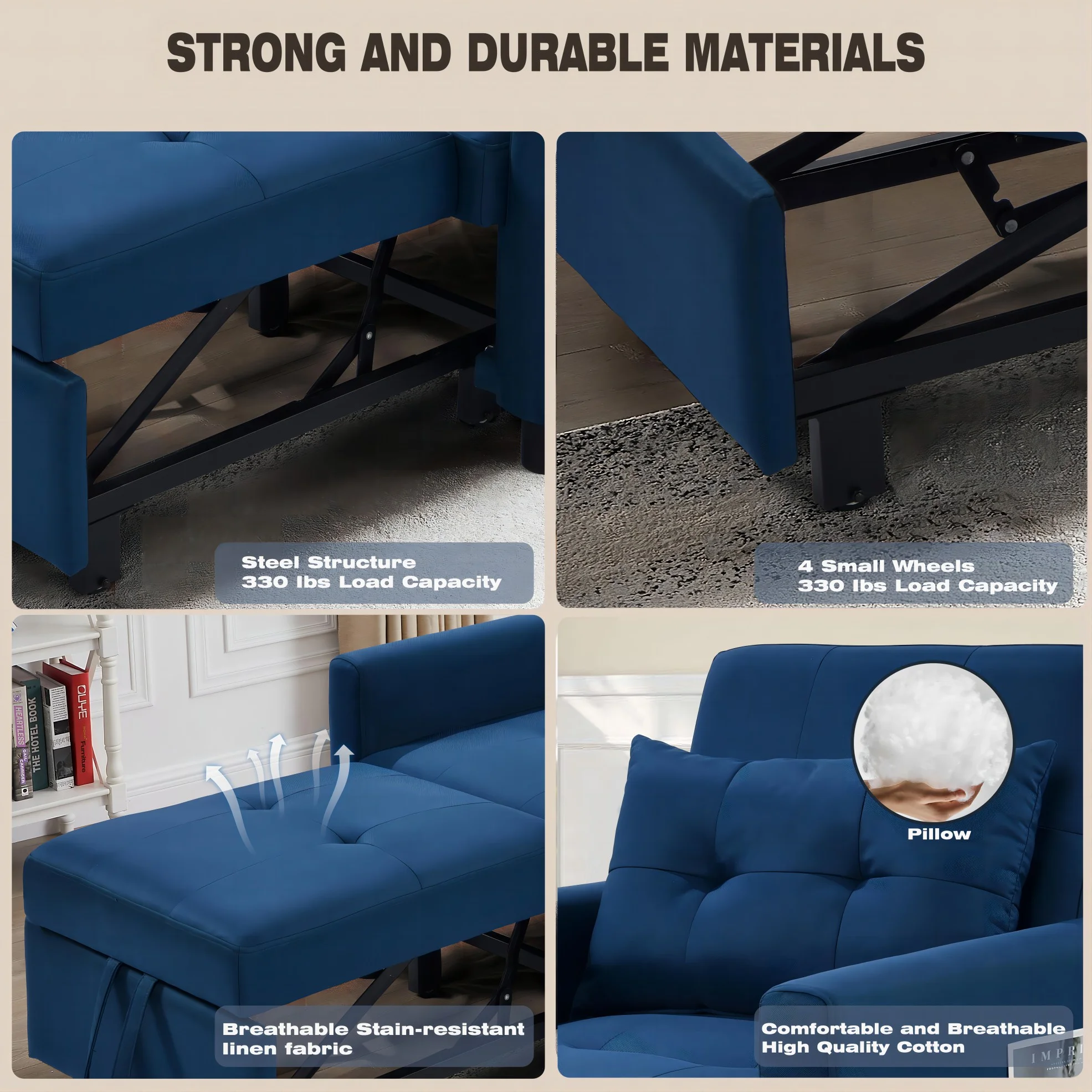 Aukfa Single Sofa Bed with Pull Out Sleeper, Convertible Futon Chair with Pocket for Living Room/Small Space - Blue