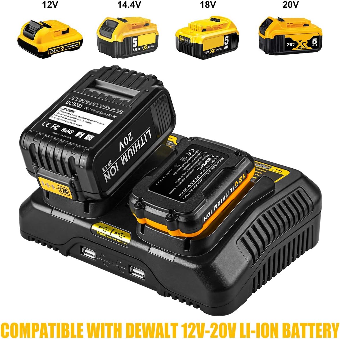Powilling 5.0Ah 2Pack Replacement Battery for Dewalt 20V Max Battery XR DCB205 DCB204 DCB206 DCB205-2 DCB200-2 DCB180 DCD985B DCB200 Include Dewalt