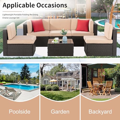 Shintenchi 6 Pieces Patio Furniture Sets Outdoor All-Weather Sectional Patio Sofa Set PE Rattan Manual Weaving Wicker Patio Conversation Set with