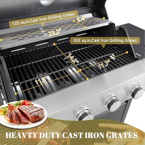 4-Burners Propane Gas Grill with Side Burner, Outdoor Stainless Steel BBQ Grill Built-in Thermometer