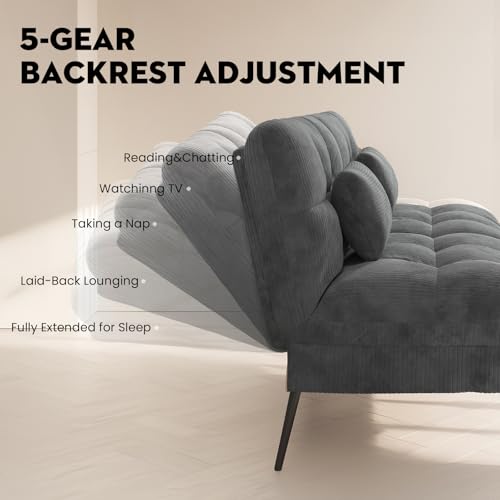 COMHOMA Convertible Futon Sofa Bed, 68″Fabric Futon Couch with Adjustable Backrest, Folding Futon Sleeper Recliner for Living Room Furniture (Black)